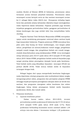 - 23 -
analisis Burden of Disease (BOD) di Indonesia, pencemaran udara
termasuk urutan keenam penyebab kematian. Pencemara...