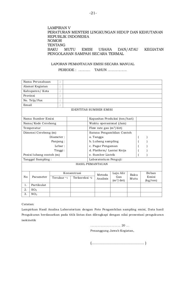 Permen LHK no.70 2016 ttg baku mutu emisi usaha dan atau 