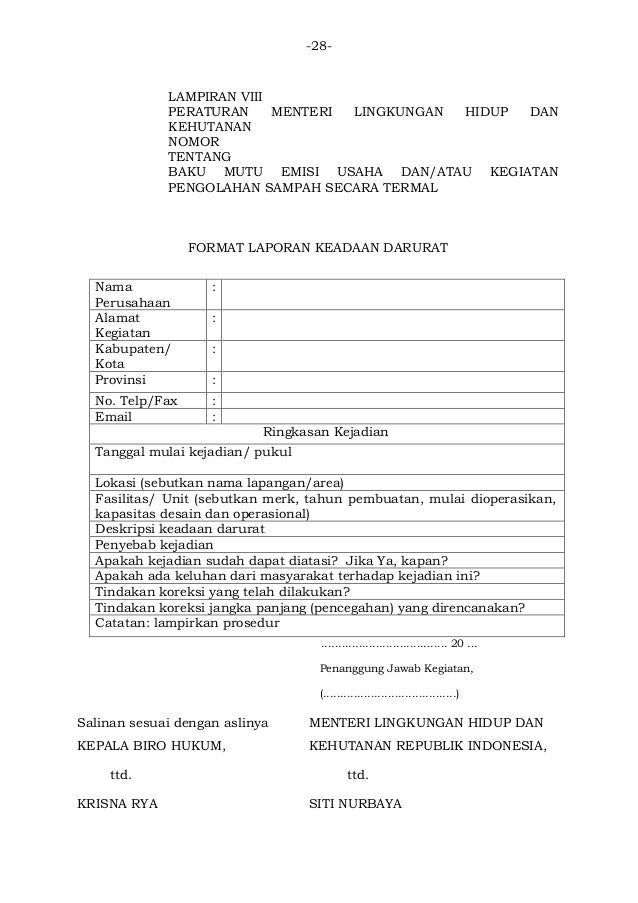Permen LHK no.70 2016 ttg baku mutu emisi usaha dan atau 