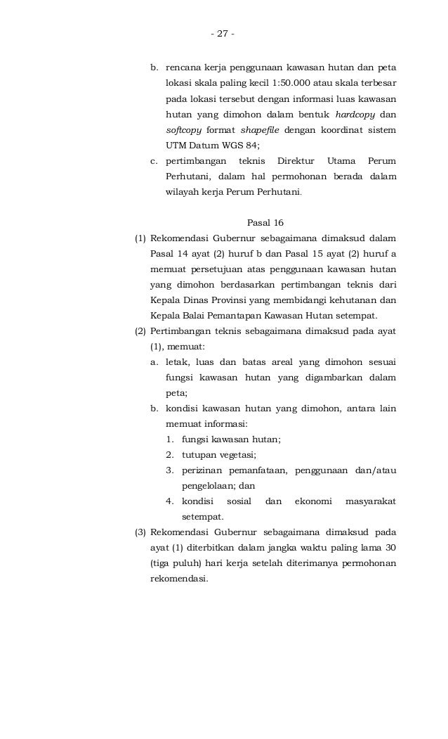 Permen lhk no.50 2016 ttg pedoman pinjam pakai kawasan hutan