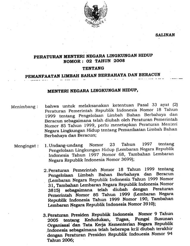 bangunan perizinan surat 2008 Per no men 02 b3 ttg tahun limbah lh pemanfaatan