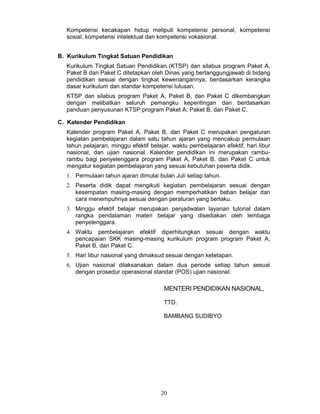 Permen no 14 tentang standar isi program kesetaraan paket b d c | PDF