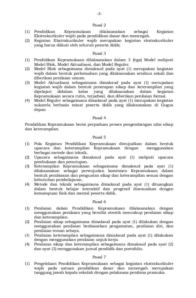 Permen nomor 63 th 2014 ttg kepramukaan