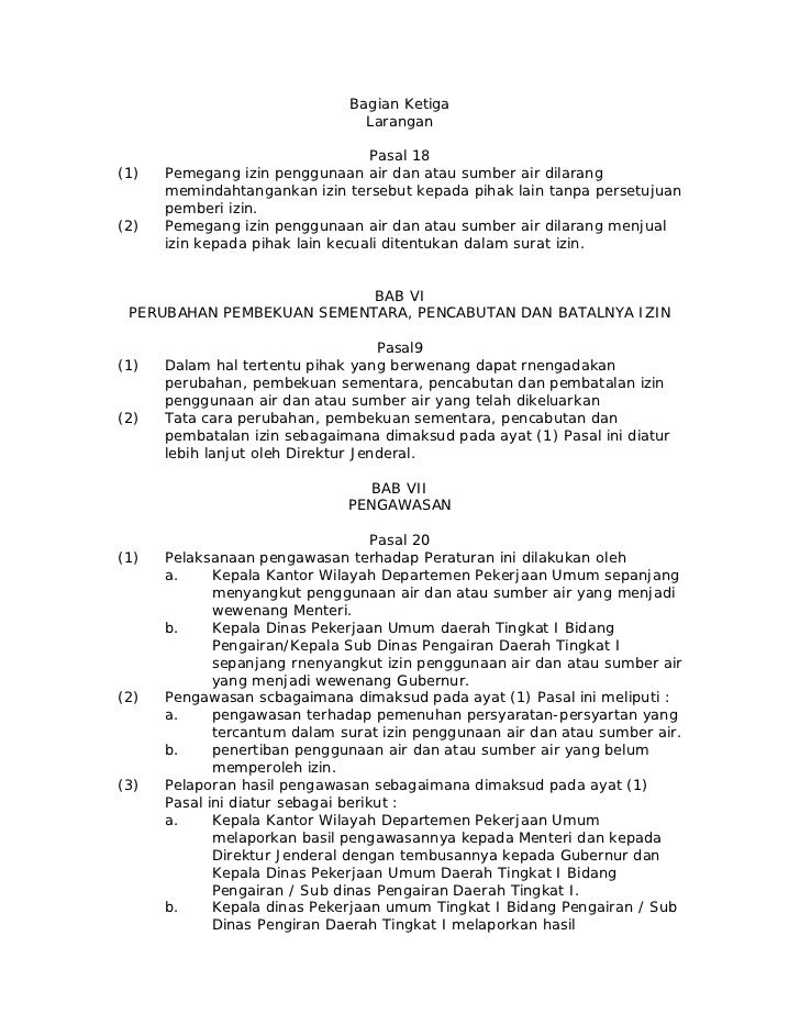 kejadian pasal 2 ayat 18 Peraturan Menteri Pekerjaan Umum No 49 Tahun 1990 tentang 