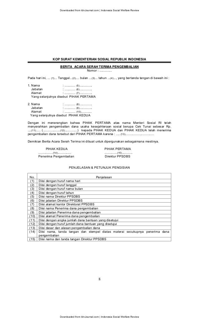 Contoh Surat Berita Acara Penerimaan Uang - Permensos 14 Tahun 2012 Idn Journal contoh surat berita acara penerimaan uang permensos 14 tahun 2012 idn journal