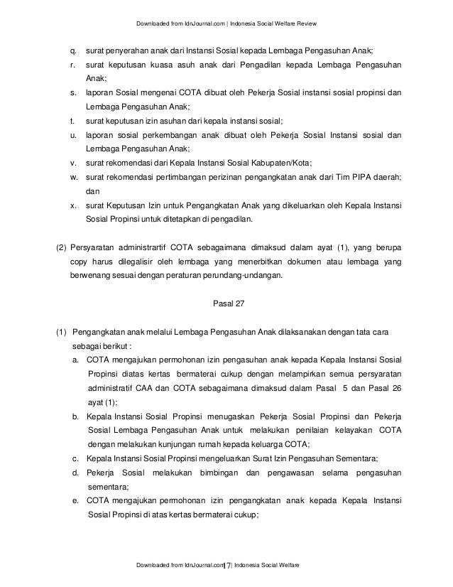 perizinan orang surat tua no. 110 journal 2009 tahun idn Permensos