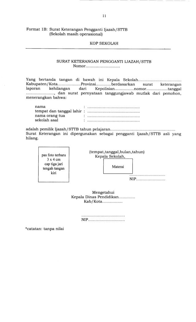 Contoh Surat Keterangan Hilang Ijazah