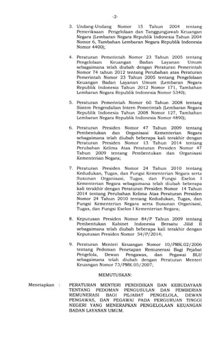-2- 
3. Undang-Undang Nomor 15 Tahun 2004 tentang 
Pemeriksaan Pengelolaan dan Tanggungjawab Keuangan 
Negara (Lembaran Ne...