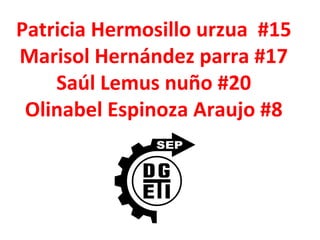 Patricia Hermosillo urzua  #15 Marisol Hernández parra #17 Saúl Lemus nuño #20 Olinabel Espinoza Araujo #8 