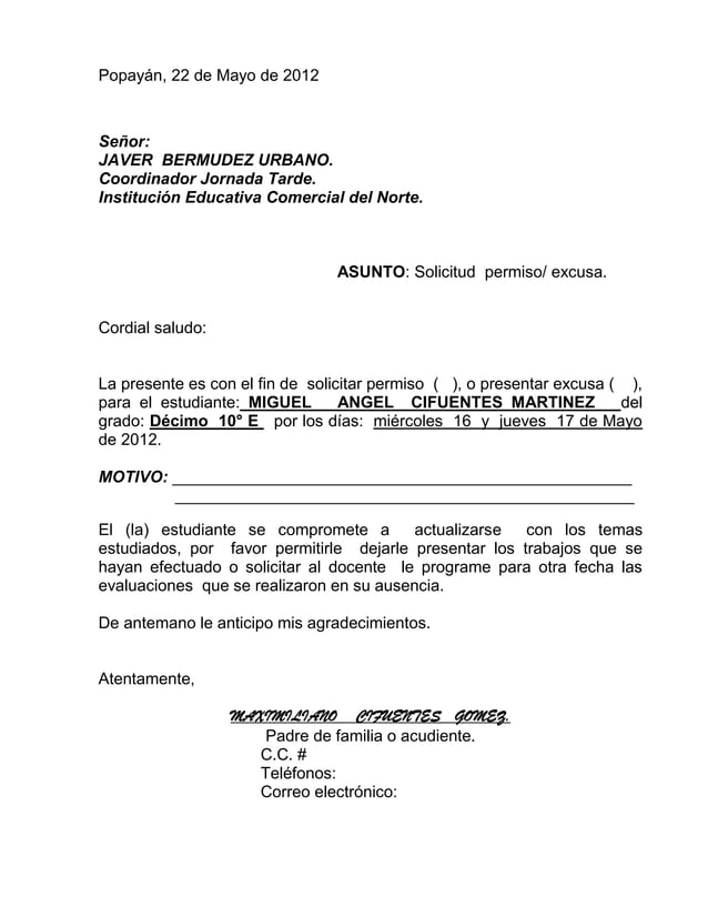 Carta De Excusa Escolar Templates At Allbusinesstempl vrogue.co