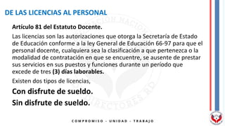 PERMISOS - LICENCIAS Y VACACIONES EN LA ESCUELA GESTION DE LOS PROCESOS ...
