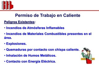 Usar equipos de protección personal dieléctrico (guantes, calzado, etc).Permiso de Trabajo en Espacios ConfinadosEs uno de los trabajos de mantenimiento más peligrosos para la seguridad de los trabajadores.Un espacio confinado es un lugar cerrado o limitado por su superficie, con acceso dificultoso, que puede contener o producirse en su interior atmósfera asfixiante, inflamable, irritante, corrosiva o tóxica y que no ha sido diseñado para la permanencia de personas en él. 