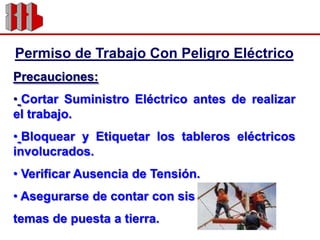 Permiso de Trabajo Con Peligro EléctricoPrecauciones:Cortar Suministro Eléctrico antes de realizar el trabajo.