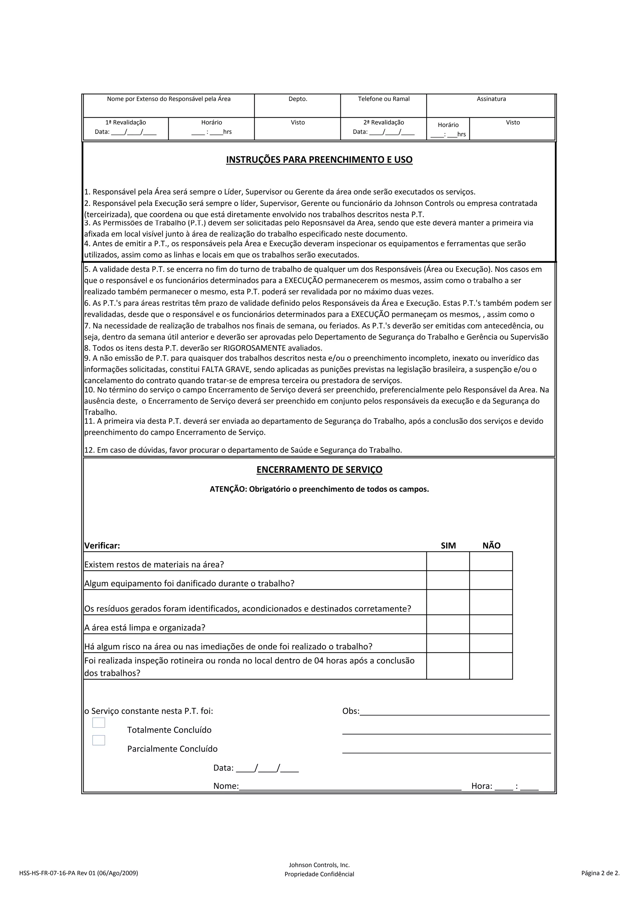 Permissão de Trabalho - PT 0001 | PDF