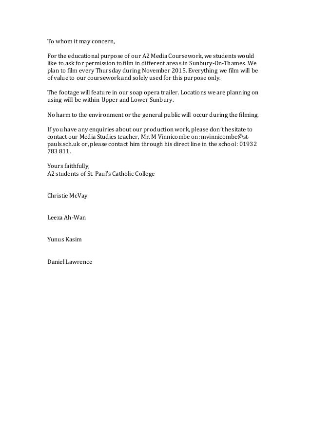 Permission Letter Sunbury Council