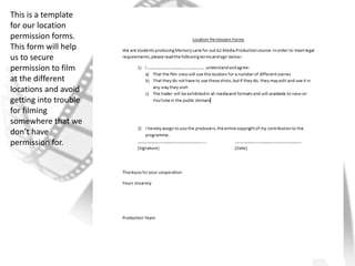 Filming Permit Example Permissions | PPTX