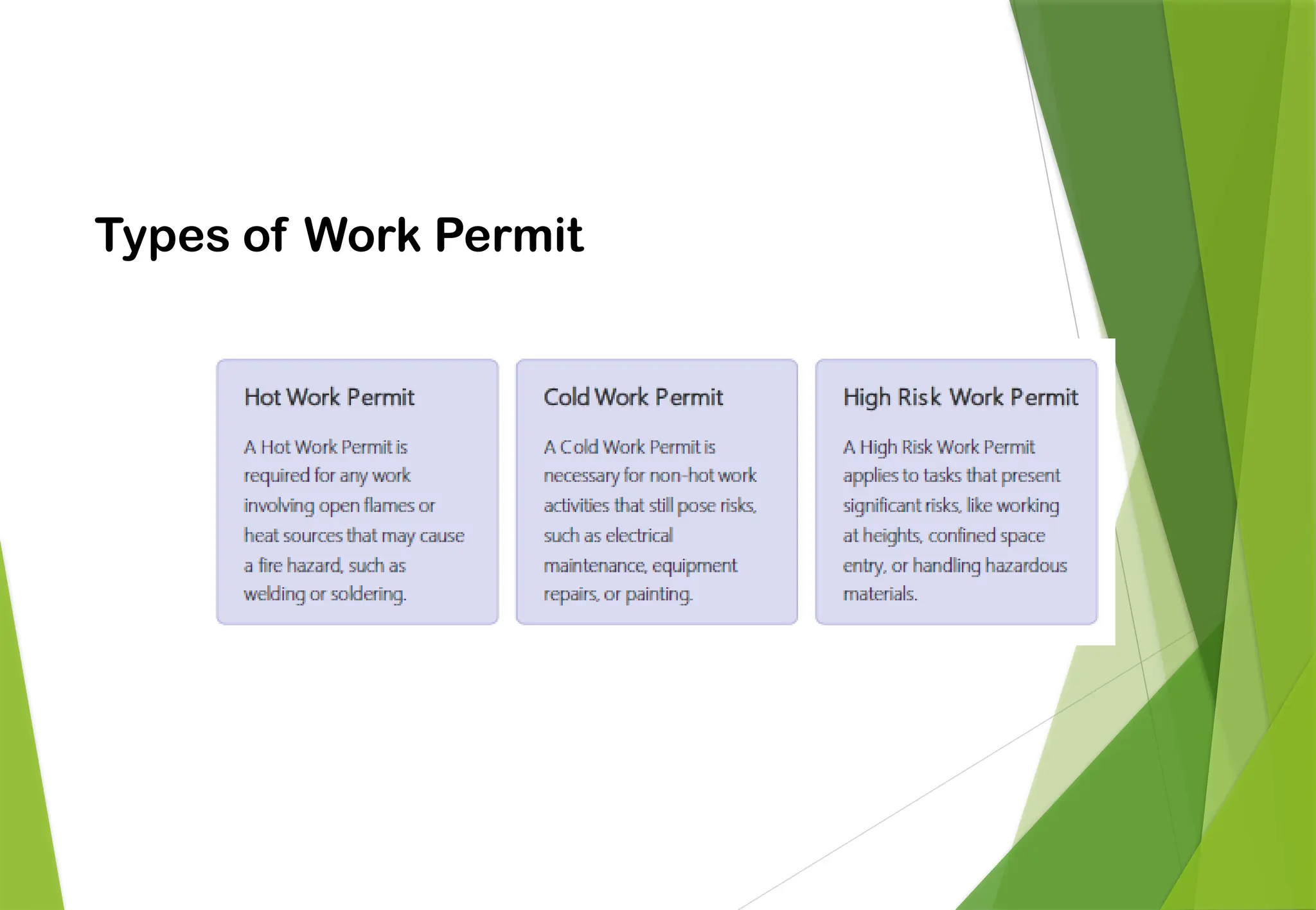 PERMIT TO WORK
Types of Work Permit
 