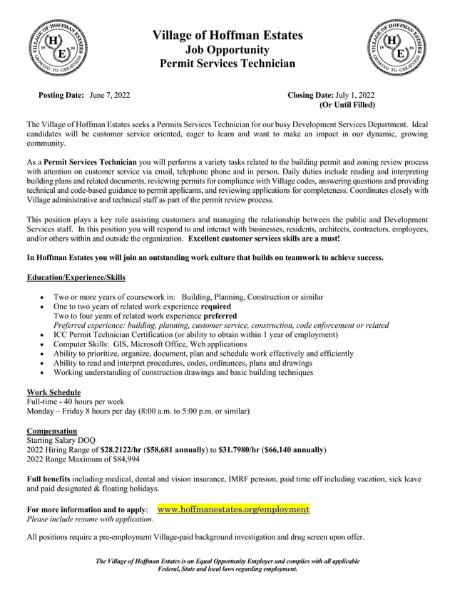 Hoffman Estates Permit Services Technician