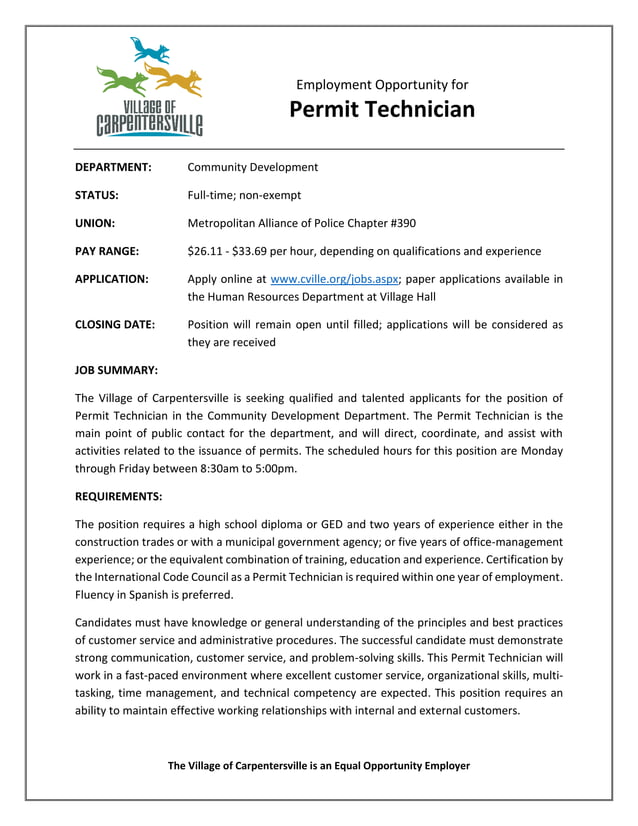Village of Carpentersville Permit Technician