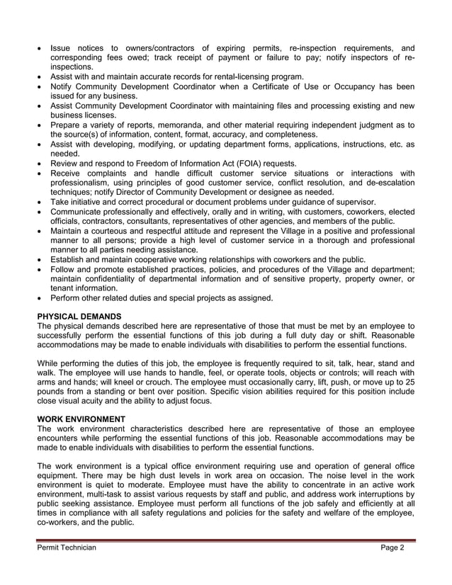 Village of Carpentersville Permit Technician