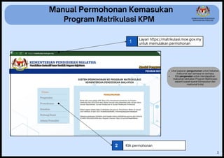 Klik permohonan
2
Layari https://matrikulasi.moe.gov.my
untuk memulakan permohonan
1
Manual Permohonan Kemasukan
Program M...
