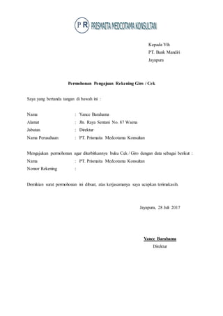 Permohonan pembukaan rek giro