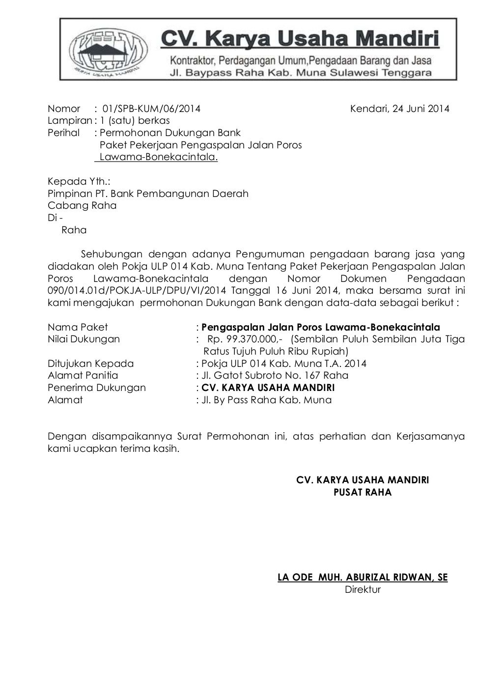 Permohonan surat dukungan bank