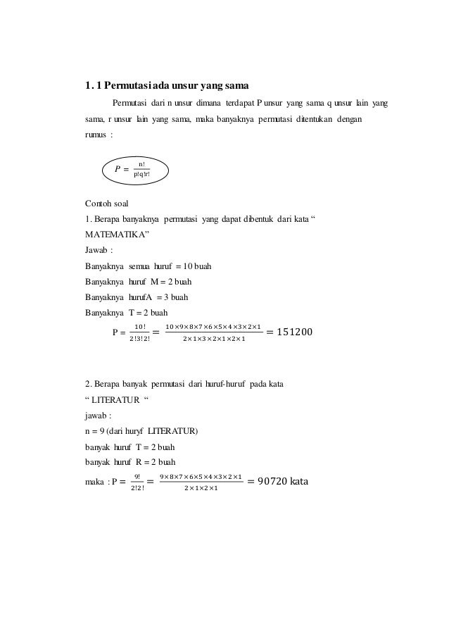 Contoh Soal Permutasi Unsur Yang Sama Contoh Soal Terbaru