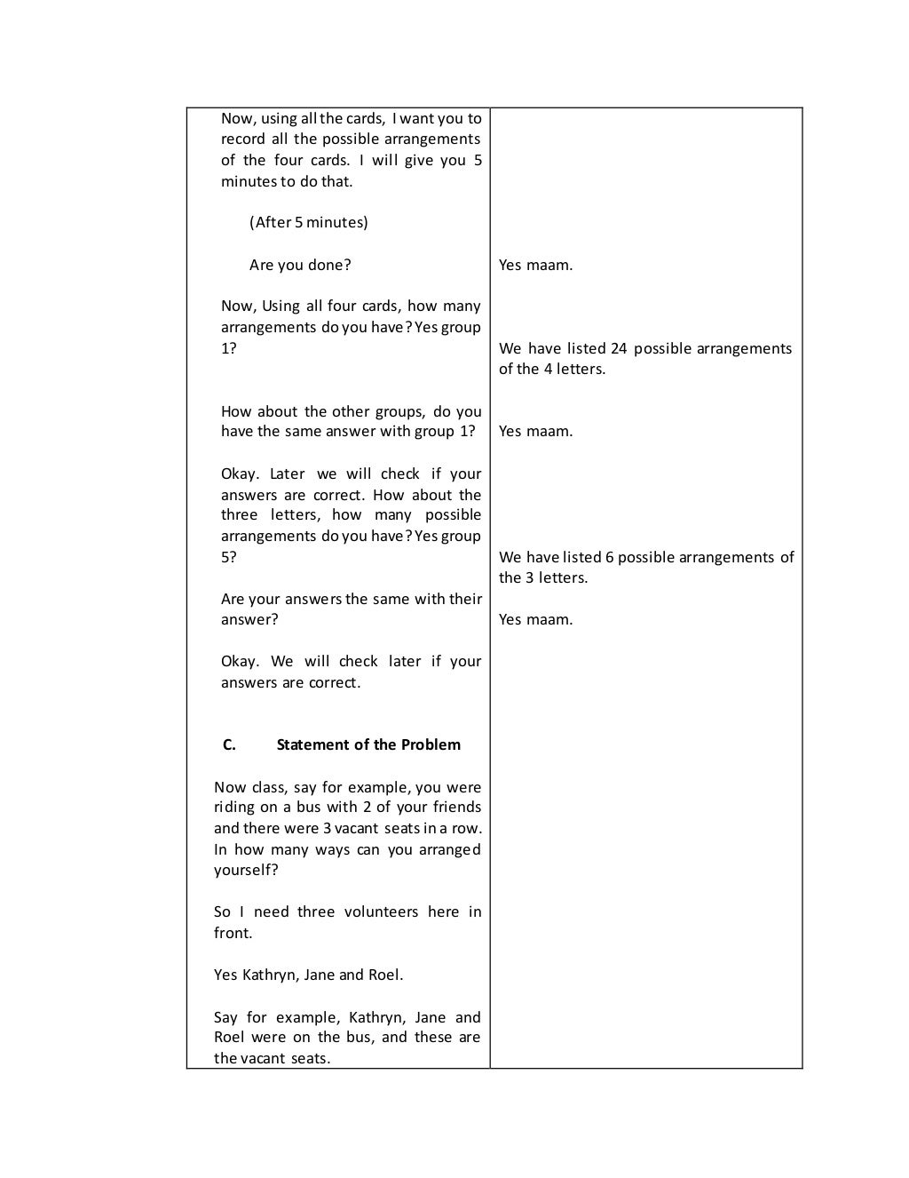 Lesson Plan In Permutation