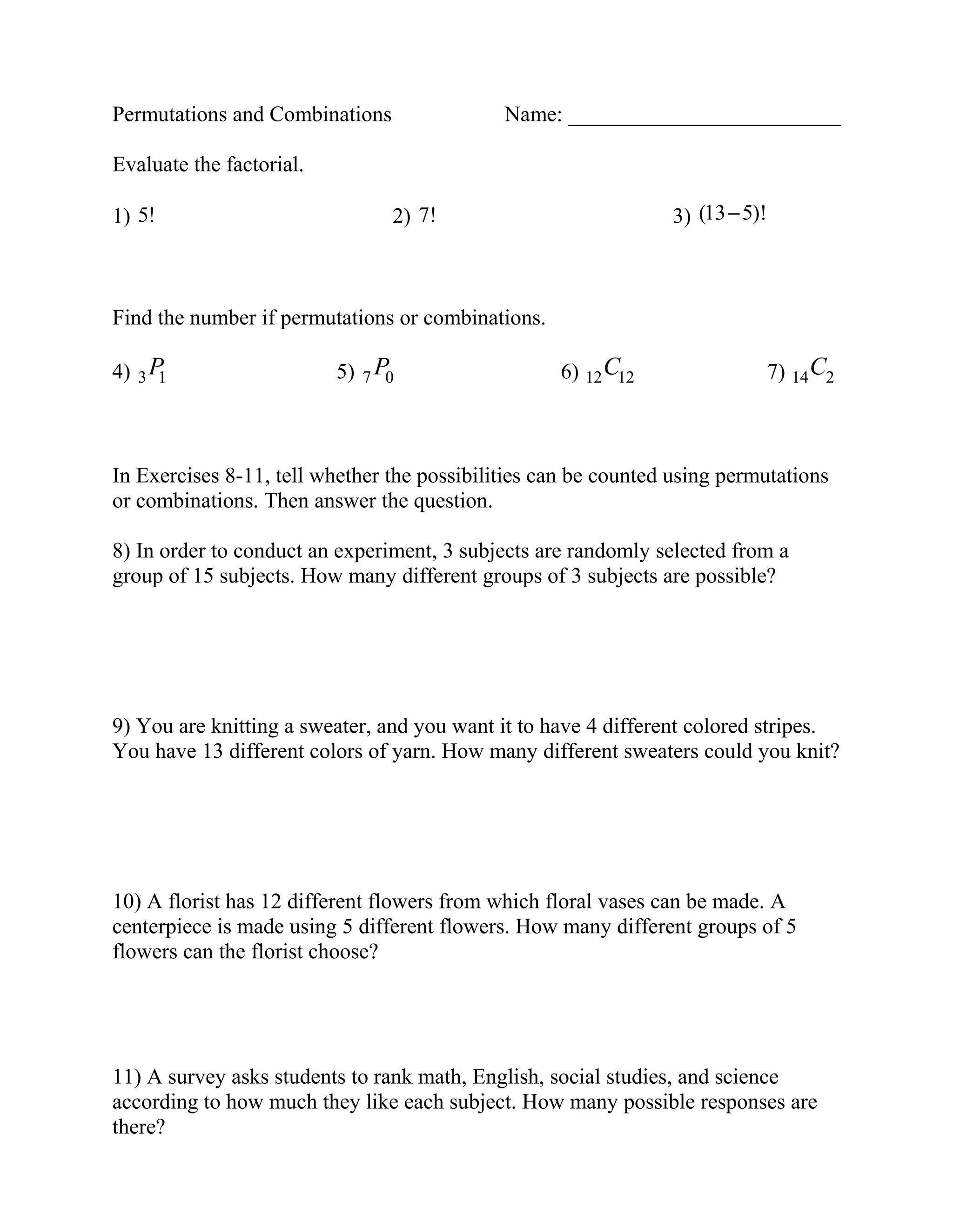 Permutations and combinations name PDF