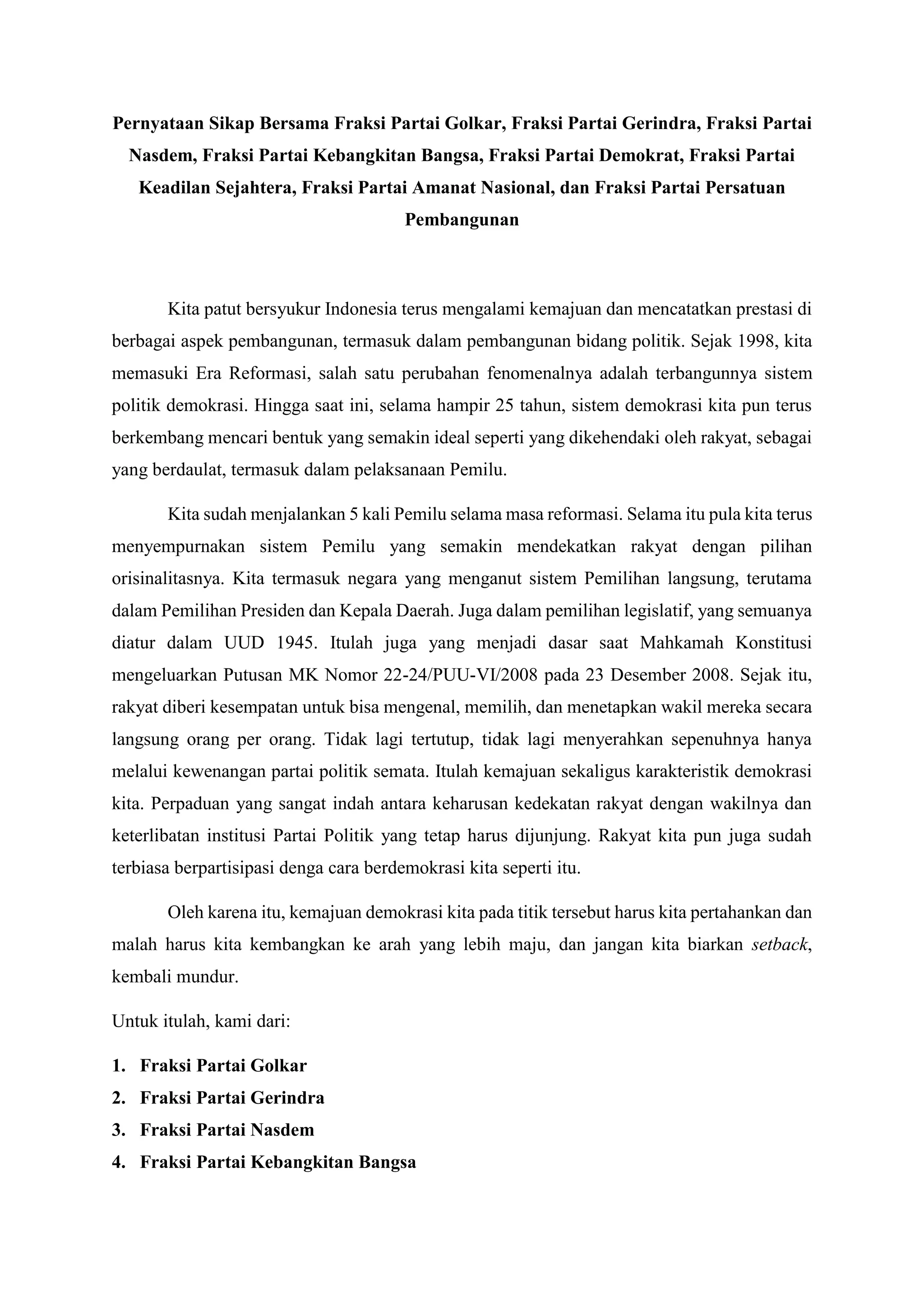 Pernyataan Sikap Bersama Fraksi Partai Parlemen DPR RI.pdf | Free Download 