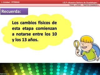 Recuerda:
TEMA: «¡PERO … TANTOS CAMBIOS!»
I- Unidad : PFRRHH I.E.P «Nuestra Señora de Guadalupe»