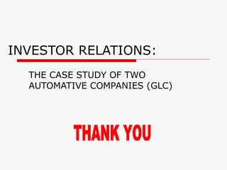 INVESTOR RELATIONS: THE CASE STUDY OF TWO AUTOMATIVE COMPANIES (GLC)                                                                                                         Archive for Proton DRB-HICOM explains 32.9% stake proposal rationale December 17, 2006 @ 6:05 pm · Filed under  Cars ,  Malaysian Makes ,  Local News ,  Proton                   DRB-HICOM has presented their rationale for their proposal to buy 32.9% of Proton to the Cabinet commitee on transportation last Monday. Among DRB-HICOM’s plans for Proton if the government allows them to take over part of their 39% stake in Proton is the merger of Proton Edar and DRB-HICOM’s distribution unit EON, which also sells Proton cars amongst other marques.  DRB-HICOM says it can turn Proton into a profitable company within 2 years. DRB-HICOM also has no issues with working with a foreign partner in efforts to turn Proton around and lead it towards success. If no foreign partner is selected, DRB-HICOM already has existing working relationships with Renault and GM. Other local parties interested in Proton include Naza and Mofaz, but DRB-HICOM is pretty confident in this matter. DRB-HICOM executive adviser of the group’s automotive and component division Tan Sri Abdul Rahman Omar says he believes DRB-HICOM has a 100% chance, as it makes sense for the government to put Proton under DRB-HICOM considering the Government is a common shareholder in the three companies involved - Proton, DRB-HICOM and EON. Tan Sri Abdul Rahman Omar used to be Perodua’s managing director, and spearheaded Perodua’s restructuring in 2001, which saw Daihatsu and other Japanese companies taking up equity and management control of it’s manufacturing division. In other news, Proton Holdings Berhad chairman Datuk Azlan Hashim said talks about Volkswagen being shortlisted as a forerunner for Proton’s foreign strategic partner was pre-mature, and no decision has been made yet. The decision will be made by the shareholders, and an announcement will be made when the board is ready. Source Permalink   Comments (28)   Proton Volkswagen updates: due diligence audit? December 13, 2006 @ 5:06 am · Filed under  Cars ,  Malaysian Makes ,  Continentals ,  Local News ,  Intl News ,  Rumours ,  Proton ,  Volkswagen                   A report from AP says that Volkswagen AG may conduct a due diligence audit on Proton as discussions on a possible tie-up including stake transfer progresses further. Recent newspaper reports have suggested that Volkswagen is the forerunner in the bid to partner with Proton. Volkswagen’s possible 51% purchase into Proton’s manufacturing unit is said to be worth RM 2 billion ringgit, which will result in Proton gaining knowledge through tech transfers as well as a capital injection. Initially, Volkswagen might use Tanjung Malim to assemble the Volkswagen Passat model for the Japan market, taking advantage of Malaysia’s free trade agreement with Japan. This will result in Volkswagen holding Proton’s manufacturing unit shares, but what is to happen to the government’s 43% stake in the main company Proton Holdings Bhd? This might be where the local partner comes in, a company like DRB-HICOM or Naza could purchase part or all of this stake from the government. Volkswagen is said to have the edge over PSA Peugeot-Citroen because PSA Peugeot-Citroen is interested in a partnership that could involve sales and joint model development collaboration but it did not want to involve a stake transfer. Sources:  IHT ,  Bernama Related Posts: JMEPA: The reason Volkswagen wants Proton? Proton stake purchase updates PSA Peugeot Citroen and Proton to meet next week DRB-HICOM wants to help Proton DRB-HICOM confirms Proton share purchase talk Government gives green light to foreign control in Proton Permalink   Comments (26)   JMEPA: The reason Volkswagen wants Proton? December 7, 2006 @ 11:11 pm · Filed under  Cars ,  Malaysian Makes ,  Japanese ,  Continentals ,  Local News ,  Intl News ,  Proton ,  Volkswagen                   A friend of mine and I have always pondered, what was our Prime Minister doing when he handed out abolishment duty for inbound Japanese CBU and CKD packs by 2010 in exchange for duty free export of “fruits” (and others) to Japan in the recent Japan-Malaysia Economic Partnership Agreement (JMEPA), since we do not export any cars to Japan. What we did not realise is duty free access to the Japanese market has increased the worth of Proton and it’s Tanjung Malim plant tremendously. A report by Forbes quoting AFX News says that the Malaysian government has short-listed Volkswagen AG to be Proton Holdings Bhd’s strategic alliance partner. Of course, being short-listed doesn’t mean Volkswagen will be the final partner chosen. Recent statements by the PM himself mentioned that the strategic partner will only be decided by Quarter 1 2007. If Volkswagen is indeed  The One , the deal will involve Volkswagen taking a 51% controlling stake in Proton’s manufacturing arm. Volkswagen wants to penetrate the Japanese market, and this is the reason for it’s keen interest in Proton - to use Tanjung Malim as an assembly base for Japan-bound cars. In return, Proton will receive sales aids and technology transfer. Source Related Links:   JMEPA Press Statement Page 1 ,  Page 2 Permalink   Comments (100)                                                                                      Proton to sell CBU cars in Indonesia December 7, 2006 @ 12:28 am · Filed under  Cars ,  Malaysian Makes ,  Intl News ,  Proton                   Here’s Proton’s plans to increase market share in Indonesia. For the moment, PT Proton Edar Indonesia will sell CBU (fully imported from Malaysia) sedans in the 1.3 liter to 1.8 liter capacity range, which is liable for 5% duty. Even with the duty slapped on, prices of Proton cars there is still cheaper than Japanese imports. Apparently CKD assembly operations in Proton’s Cikarang plant will start when there is enough demand for Proton cars in Indonesia. But the question is, shouldn’t the purchase/building of a plant only come after volume justifying CKD operations has been reached? Source Permalink   Comments (28)   Proton extends agreements December 6, 2006 @ 12:18 am · Filed under  Cars ,  Malaysian Makes ,  Local News ,  Proton                   Proton has once again extended it’s three running agreements with Mitsubishi Motors Corp Japan, Chery Automobile Co Ltd and Alado Corporation Sdn Bhd. The Memorandum of Understanding between Proton and Mitsubishi has been extended for another three months, set to end on 2nd February 2007, while the feasibility study with Chery and it’s local partner Alado Corporation was extended to 28th February 2007. I’m sure we all eagerly await the outcome, the first could possibly result in a new Mitsubishi-based model while the latter could result in better utilization of Proton’s coveted RM2 billion Tanjung Malim plant. Source:  Bursa Malaysia Permalink   Comments (27)   Proton Quarter 2 2006 Results December 1, 2006 @ 4:51 am · Filed under  Cars ,  Malaysian Makes ,  Local News ,  Proton                   Proton’s Quarter 2 2006 financial results have just been posted on the Bursa Malaysia announcement page, and the figures are still in red. Losses before tax for Quarter 2 2006 is RM 240,480,000, compared to RM 161,785,000 in Quarter 2 2005. This brings the total losses for the first half of this year to RM 336,016,000, compared to RM 169,146,000 for the same half year period of 2005. Reasons for this loss was reported to be a sluggish and competitive market which resulted in a lower sales volume. The market has certainly been sluggish, with October 2006 sales dropping by a huge 37 percent as compared to the same time period last year!                                                              Click for enlarged version. Source:  BTimes ,  Bursa Malaysia Permalink   Comments (72)   EON Dealers want EON- Edar  merger November 30, 2006 @ 6:43 pm · Filed under  Cars ,  Malaysian Makes ,  Local News ,  Proton                     The EON Dealers Association of Malaysia (EDAM) is supportive of a merger between EON and Proton Edar, as the current market situation has caused 80% of EON dealers to be unprofitable losing between RM15,000 to RM50,000 a month., with the remaining 20% seeing sales of 20 units or more a month. There are now 400 Proton dealers in the country, comprising of both Proton Edar and EON outlets. An optimum number would be about 250 outlets after the two dealerships have been merged. EON previously closed down 10 sales branches and 4 service centers, as part of its rationalization exercise for greater efficiency. Related Posts: EON closes down branches Source Permalink   Comments (15)   2007 Proton Savvy facelift at A1 GP  Sepang November 29, 2006 @ 4:44 pm · Filed under  Cars ,  Malaysian Makes ,  Local News ,  Proton                                Proton showed us a sneak preview of the upcoming Proton Savvy facelift at the recent 2006 A1 Grand Prix event in Sepang. This photo is from a paultan.org visitor from  Savoc.net . While the strange shoulderline is still there, the awkward rear end design that looks like the front of a Proton Waja is now gone - though the rear hatch still sinks in between the two rear lamp clusters. The Proton badge has been placed slightly upwards. Originally scheduled for public release this Friday, because of certain circumstances it looks like we’ll have to wait a little while longer than that for the new 2007 Proton Savvy facelift - just a little bit longer! More photos at  Savoc . Permalink   Comments (66)   Proton  Satria  Neo A1 Special Edition November 24, 2006 @ 8:53 pm · Filed under  Cars ,  Malaysian Makes ,  Local News ,  Proton                                                             PROTON and A1 Team Malaysia unveiled the Proton Satria Neo A1 Team Malaysia Special Edition yesterday, a model that was developed with intention to go on sale next year. There are no prices and specifications yet, and the final model might differ from the one you see in this post.  I was not at the launch, but got these photos from Proton’s Corporate Communications. From what I see so far, the model comes in a special A1 yellow, has some new non-bling bling design wheels, a big spoiler at the rear, yellow meter panels, leather sports seats with yellow stitching, a sporty MOMO steering wheel, A1 special edition mats as well as a special edition plague near the gear shift. More photos after the jump. Read the rest of this entry » Permalink   Comments (109)   Proton Stake Purchase Updates November 24, 2006 @ 2:30 pm · Filed under  Cars ,  Malaysian Makes ,  Continentals ,  Local News ,  Proton ,  Volkswagen ,  Peugeot ,  Citroën                   Here are some due updates on the few companies that might end up as a new stakeholder in Proton, as well as have a controlling stake in it’s manufacturing arm. Mofaz Mofaz has teamed up with a foreign technical partner in it’s bid for a stake in Proton Holdings Bhd. This proposal was submitted three months ago, but the foreign partner in question was not named. Mofaz intends to help turn Proton around, and stresses this is more important than owning a stake in it. How do have the power to turn Proton around without having a controlling stake in Proton, I don’t know. Apparently Mofaz has it’s own way of influencing Proton’s management without a stake?! -  Source Sime Darby No firm acknowledgement of the intention to buy shares so far. Sime Darby itself has had it’s shares suspended  to be merged  with Kumpulan Guthrie, and Golden Hope. Naza Naza, being a private company, has no Bursa Malaysia sending them queries to explain news so they’ve been quiet about this for quite sometime. But Tan Sri SM Nasimuddin SM Amin finally let the bird out of the cage at the launch of Naza’s new 3S facility at Juru. A letter of intent has been submitted two months ago to the government on the matter of the Naza Group acquiring a stake in Proton Holdings Bhd. Naza believes it can bring the company to greater heights. -  Source DRB-HICOM Refer to  this post  for the latest on DRB-HICOM’s plans to take over Proton. No new updates since then.  Volkswagen No word from Volkswagen themselves, but our government has confirmed it is in talks with Volkswagen again, with the possibility of a controlling stake purchase, which is what Volkswagen wanted but was denied before talks broke down some time ago. PSA Peugeot Citroen PSA’s technical team is in town to conduct feasibility studies in the areas of collaboration highlighted in the previous MoU signed. However, Proton says it is not aware of any intentions by PSA to take up a stake in Proton, while officials from PSA itself has mentioned that there are no intentions to take up a stake, merely to partner up for doing business together in the region. Since PSA Peugeot Citroen already has a preexisting partnership with the Naza Group, there seems to be some form of “tag team” of local and foreign partners in place here with Naza and PSA. If not so, then PSA’s collaboration with Proton could be for the Citroen brand instead - remember PSA Peugeot Citroen doesn’t necessarily mean Peugeot! -  Source Permalink   Comments (31)   PSA  Peugoet  Citroen and Proton to meet next week November 18, 2006 @ 11:06 pm · Filed under  Cars ,  Malaysian Makes ,  Continentals ,  Local News ,  Proton ,  Peugeot                   Unnamed sources told the NST’s Business Times paper today that PSA Peugeot Citroen will be sending a top team to meet with Proton’s top management as well as officials from the Ministry of Finance and Khazanah Nasional on the proposed purchase of Proton shares.  Apparently this brief was scheduled to be presented later, but the time was brought forward due to pressure from the news of Volkswagen’s renewed interest in Proton’s manufacturing arm last week. The proposal will include a proposed stake purchase in Proton’s manufacturing arm as well as technical tie-ups between the two car manufacturers that will benefit both parties. Possible collaboration in areas such as product development, manufacturing, quality initiatives, vendor development, contract assembly and distribution will be discussed. On a side note, updates on this blog from now until next Wednesday might be scarce and sporadic as I will be out of the country - updates will depend on the availability of internet access in the hotel. Permalink   Comments (26)   DRB-HICOM wants to help Proton November 16, 2006 @ 3:07 pm · Filed under  Cars ,  Malaysian Makes ,  Local News ,  Proton                   DRB-HICOM explained to the media yesterday the rationale behind it’s proposal to the government to purchase Proton shares owned by Khazanah Nasional. The proposal was on a preliminary level, and submitted a few weeks ago on its own initiative without an invitation from the govenrment, was yet to receive a response from the Government. DRB-HICOM used to own more than 27% of Proton before selling that stake to Petronas in the year 2000. Now, Petronas owns 7%, while other majority shareholders are Khazanah Nasional which owns 43%, while the EPF owns 12%. Khazanah Nasional’s 43% is actually over the limit that Bursa Malaysia has set for shareholding, but being the government investment arm and all, an exception was made until Khazanah can find someone to buy off the excess shares. DRB-HICOM says it submitted the proposal because it felt it can assist the development of Proton, especially the distribution and components side. On the matter of distribution, DRB-HICOM owns Proton distributor Edaran Otomobil Nasional Bhd. DRB-HICOM also has no issues with a foreign partner, referring to the recent news on the government considering letting a foreign partner having a controlling stake in Proton’s manufacturing arm. Sources: DRB-HICOM has plans for Proton DRB-HICOM: Proton stake offers synergy Related Posts: DRB-HICOM confirms Proton share purchase talk Mofaz  interested in Proton? Permalink   Comments (31)   DRB-HICOM confirms Proton share purchase talk November 14, 2006 @ 10:40 pm · Filed under  Cars ,  Malaysian Makes ,  Local News ,  Proton                   DRB-HICOM said today in a reply to a Bursa Malaysia query on reports of it’s interest in purchasing Proton shares that it has submitted a proposal to the government in regards to the prospect of acquiring some of the shares in Proton Holdings Bhd. At least now we have confirmation right from the company itself that someone wants to take off a portion of the large percentage of shares Khazanah Nasional is currently holding in Proton. Other companies rumoured to be interested in shares are the Naza group and Mofaz. Read the  Bursa Malaysia announcement . Permalink   Comments (13)   Nice Proton Savvy  bodykit November 10, 2006 @ 4:30 pm · Filed under  Cars ,  Malaysian Makes ,  Proton                                                             I spotted this very nice kitted out black  Proton Savvy  at the Mentari Business Park in Sunway this afternoon. Looks pretty nice, the owner went around what’s considered one of the Savvy’s biggest design “defect”, the Waja front lookalike embedded into the rear. Didn’t manage to get a photo of the front though, but it had a mesh grille. Permalink   Comments (64)   Govt gives green light to foreign control in Proton November 9, 2006 @ 8:37 am · Filed under  Cars ,  Malaysian Makes ,  Local News ,  Proton                   The online business daily with more little birds than you can ever imagine The Edge Daily - has  a report  quoting unnamed sources that the Malaysian government has given the go ahead on giving foreign parties 51% control in Proton’s manufacturing arm, with the keyword here being control. The online daily also reported that talks with Volkswagen AG have resumed as of last month. Proton is also in talks with two other companies -  PSA Peugeot Citroen  of France and  Chery  of China. The potential arrangement between Proton and it’s foreign partner would be similiar to Perodua’s setup with Daihatsu, with distribution under local control but manufacturing under the foreign partner’s control. With the government having finally realising that pride cannot get into the way of doing business properly, the question is now - is it too late? Source Related Readings: Proton to produce MPV and SUV with  Chery Proton and PSA Peugeot Citroen sign letter of intent Permalink   Comments (69)   Mofaz  interested in Proton? November 7, 2006 @ 8:13 am · Filed under  Cars ,  Malaysian Makes ,  Local News ,  Proton                   The Edge Weekly reports that the latest company to express interest in buying Proton shares is the Mofaz Group, a company that sells imported cars in Malaysia.  In other news, investors are still skeptical about Proton’s ability to turn around. HLG Research maintains it’s sell position on Proton shares, saying it needs foreign participation to compete globally. Nevertheless, Proton sales in foreign markets such as UK have been slowly but surely improving, with sales in September 2006 for the Uk market doubling despite car registrations dropping by 3.5%. The Proton Satria Neo will be launched in the UK market early next year. Source Permalink   Comments (29)   Proton Cars UK Sep 06 sales double October 12, 2006 @ 6:12 am · Filed under  Cars ,  Malaysian Makes ,  Intl News ,  Proton                   A short news update on Proton performance in it’s export markets. Proton sales in the UK have doubled in September 2006 compared with the same month in September 2005, which is very good considering year to date car registrations in the UK have actually dropped 3.5% so far.  “ I am extremely pleased that we have again sustained a sales increase; we have achieved a rise in sales every month this year. Coming top in 11 different questions in the recent National Franchised Dealers Association Survey and our growing sales figures demonstrate that our dealers are responsive to our commitment and support ,” said Proton Cars UK General Manager of Sales and Marketing Simon Park. Sales look to continue in the upward trend, and the Proton Satria Neo will be launched in early 2007. Permalink   Comments (109)   New variable intake geometry system for  Campro October 9, 2006 @ 8:49 pm · Filed under  Cars ,  Malaysian Makes ,  Local News ,  Proton                   EP Manufacturing Bhd (EPMB) will be supplying a new Intake Air-Fuel Module to Proton for use with it’s Campro range of engines, together with it’s technology partner Bosch. Currently, Proton’s Campro engine uses a an aluminum manifold with a single airflow path. This will be replaced with a reinforced plastic molded manifold with variable airflow activated by flaps controlled by electronics from Bosch, and manufactured by EPMB.  The automotive-grade high-thermal plastic material used to make the new manifold is lighter, resulting in overall weight reduction, which will improve fuel consumption slightly. The new intake manifold will substantially improve the efficiency of air intake into the combustion chamber, and better combustion means better response, and increased torque output and smoother power delivery. Lower end power will also be better, since airflow can be optimized for both low and high end engine speeds. Basically, this is a variable intake geometry system, also known as variable length intake manifold. Nothing cutting edge or new in the market, and has been in practice for years - like Porsche’s VarioRam, Mitsubishi’s Cyclone and Mazda’s VICS. But anything that can improve the performance of the Campro engine is welcomed, don’t you think? Another added effect is the ability to create a swirl effect in the intake air for a better air-fuel mix, if the manifold is designed to do so.  Development for the new variable intake system commenced as long as 12 months ago, and is currently in final advanced tooling stages. It’s expected that the system will be ready for production in the second half of 2007. Source:  EPMB ,  Bernama Permalink   Comments (79)   Proton to produce MPV and SUV with  Chery September 28, 2006 @ 7:51 am · Filed under  Cars ,  Malaysian Makes ,  Local News ,  China ,  Proton ,  Chery                   More news on the Proton-Chery partnership - Business Times reported today that Proton Holdings Bhd may produce an MPV and an SUV model together with Chery Automobiles Co Ltd, according to Chery distributor Alado’s executive chairman Tan Sri Cam Soh Thiam Hong. Previously Alado said it wanted to locally assemble the  Chery   Tiggo  T11 SUV  and the  Chery  V5 Crossover MPV  here in Malaysia. So what Alado’s executives might have meant is Proton will assemble the Tiggo and V5 here in Malaysia for Chery, or Proton will come out with SUV and MPV models based on the Chery platforms. I think it’s more likely the former rather than the latter. Related Posts: Chery   Tiggo  ( Chery  T11) coming to Malaysia Chery  V5 Crossover ( Chery  B14) MPV Source Permalink   Comments (91)   More on Lotus turnaround plan - Lotus  Satria  Neo? September 23, 2006 @ 7:17 pm · Filed under  Cars ,  Malaysian Makes ,  Continentals ,  Local News ,  Intl News ,  Proton ,  Lotus                  We have more details on Group Lotus’ plan to turnaround the company within the next 5 years. Previous details on the plan revealed plans to produce more of it’s own cars, re-engineer third party cars, as well as expand it’s engineering consultancy business. More details about those details at  this post . Further details reveal that the flagship Lotus Esprit will be postponed to a end 2009, making it a 2010 model. Lotus says it needs more time to “insert more Lotus DNA” to ensure global competitiveness. Rumours previously had it that Lotus was to release the Esprit next year. The new Lotus Esprit is expected to be a mid-engine, rear wheel dirve layout and could use a 4.8 liter V8 DOHC unit from BMW, making more than 400 horsepower, which would be a real rocket combined with the Lotus philosophy of performance through weight reduction. In the meanwhile, Lotus announced it will introduce a new mid-market level model in May 2008, as well as a new 4-seater high-performance model in collaboration with Proton - are we going to see a Proton car being tuned up in the style of the  Lotus Carlton ?  Bernama  reports  that this model will be based on the  Proton  Satria  Neo . The Lotus line-up currently includes the Elise, the Exige and the Europa. As part of it’s efforts to cut costs, Group Lotus also announced 200 job cuts in it’s manufacturing workforce. The Hethel plant workforce suffers because of the US market slowdown, which is the company’s biggest market. Rather than calling it downsizing, officials have said it is more of a “right-sizing.” There are some rumours of Proton selling off Lotus like what it did to MV Agusta, but Proton’s MD Syed Zainal Abidin Syed Mohamed Tahir was quick to clarify that there are no such plans, not now and not in the future. He was quoted to say “We will make sure that Lotus will work. We must ensure Lotus is a success; there is no other way.”  Related Posts: Group Lotus 5-year turnaround plan . Permalink   Comments (15)   Next entries » ·  « Previous entries   Search      Navigation About Paul Tan   Advertising   Archives   Car Jargon   Contact Me   Disclosure Policy   Email Subscription   Most Popular Posts   Privacy Policy   Links Car Loans   Perodua   Myvi  Forums   Web Development   Recent Test Drive Reports BMW 335i Convertible Test Drive Report   Mazda 6 2.0 and 2.3 Test Drive   Mazda 3 2.0 Sedan and Hatchback Review   Naza  206  Bestari  Test Drive Review   2007 BMW X5 4.8i and 3.0d Test Drive in Athens   Click here for all Test Drive Reports! Recent Posts Toyota Hybrid X Concept points to new Toyota  Prius   BMW M3 Concept at Geneva 2007   Kia  Rio Hybrid introduced at Geneva 2007   Proton Saga  Merdeka  Promo: RM26,999   Proton and Lotus Engineering develop Proton GEN2 EVE Hybrid Concept   Toyota Corolla Super 2000 Rally Car   Porsche Cayenne Hybrid to make debut in 2009   2009 Volvo S40 Artist’s Impression   More photos of Mazda 2 1.3 and 1.5   Honda to make new Honda CRX   Proton GEN2 Sedan Computer Graphics   Proton foreign partner - Volkswagen and PSA Peugeot Citroen off the screen?   Best Motoring Compact Car Race   DaimlerChrysler and BMW in joint hybrid drive module development   2007  Perodua   Myvi  Special Edition   Click here for a listing of all posts! Sponsored Ads Advertise on "Paul On Cars" via  BlogAds !   Categories Bikes   KTM   Blogging   Cars   2005 Frankfurt Motor Show   2005 SEMA   2005 Tokyo Motor Show   2006 Honda Civic   2006 Paris Motor Show   2007  Perodua   Kancil   2007 Peugeot Design Contest   American   Chevrolet   Chrysler   Dodge   Ford   GMC   China   Chery   Geely   Concepts   Continentals   Alfa Romeo   Audi   BMW   Citroën   Ferrari   Fiat   Jaguar   Lancia   Land Rover   Lotus   Maserati   Mercedes Benz   Peugeot   Porsche   Renault   Rolls Royce   Rover   Saab   SEAT   Skoda   smart   Volkswagen   Volvo   Hybrids   India   Mahindra   Tata   Intl News   Japanese   Acura   Daihatsu   Honda   Isuzu   Lexus   Mazda   Mitsubishi   Nissan   Scion   Subaru   Suzuki   Toyota   Koreans   Chevrolet/Daewoo   Hyundai   Kia   Ssangyong   Local News   Malaysian Makes   Inokom   LMG Auto   Naza   Naza   Bestari   Perodua   Proton   Proton  Satria  Neo   Rumours   Satria  Replacement Model   Spyshots   Formula 1   Howtos   Laughs   Life   Makan   Motorsports   NSFW   Quizzes   Rants   Songs   Technology   Test Drive Reports   Thoughts   Videos   Archives March 2007   February 2007   January 2007   December 2006   November 2006   October 2006   September 2006   August 2006   July 2006   June 2006   May 2006   April 2006   March 2006   February 2006   January 2006   December 2005   November 2005   October 2005   September 2005   August 2005   July 2005   June 2005   May 2005   April 2005   March 2005   February 2005   January 2005   December 2004   November 2004   October 2004   September 2004   August 2004   From Atheist, Buddhist To Christian - See How My Friend's Life Was Transformed   Meta Register   Login   Entries RSS   Comments RSS   Wordpress        You can rate this blog at  The PPS Directory   RSS Feed Readers:      Technorati  Profile   Googlebot visited this page Monday, March 5, 2007                  77   Users Online  [  Stats  ]  Based on a design by  Beccary  ·  XHTML  ·  CSS       Copyright (C) 2003-2006 Paul Tan      THANK YOU 