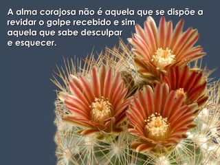 A alma corajosa não é aquela que se dispõe aA alma corajosa não é aquela que se dispõe a
revidar o golpe recebido e simrevidar o golpe recebido e sim
aquela que sabe desculparaquela que sabe desculpar
e esquecer.e esquecer.
 