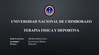UNIVERSIDAD NACIONAL DE CHIMBORAZO
TERAPIA FISICA Y DEPORTIVA
ASIGNATURA: MORFOFISIOLOGÍA
NOMBRE: SANTIAGO MORA
TEMA: PERONÉ
 