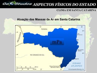 ASPECTOS FÍSICOS DO ESTADO Atuação das Massas de Ar em Santa Catarina CLIMA EM SANTA CATARINA mTa mTc mPa 