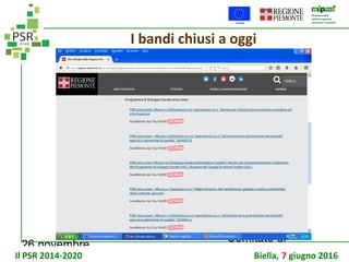 26 novembre
Comitato di
sorveglianza PSR
I bandi chiusi a oggi
Il PSR 2014-2020 Biella, 7 giugno 2016
 