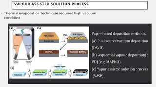 • Thermal evaporation technique requires high vacuum
condition
VAPOUR ASSISTED SOLUTION PROCESS
 