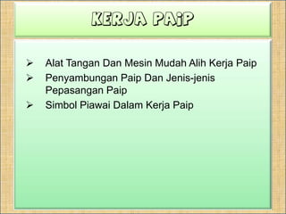 ALATAN TANGANPemotonganPaipBesiBergalvaniDigunakanuntukmemotongpaipbesibergalvani.Untukmenggunakannya, paip yang telahdiukurdanditandakanakandiapitpadarahangnyadankerjapemotongandilakukandenganmemusingkanalatini.Sebelumitu, paipakandiapitdengan Portable Yoke Vise untukmemudahkankerjapemotongan.