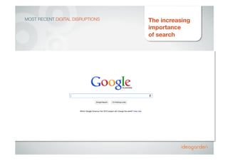 The increasing
importance  
of search
MOST RECENT DIGITAL DISRUPTIONS
 