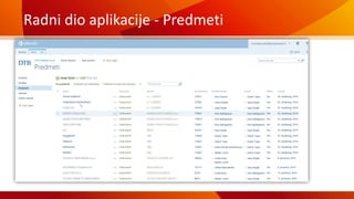 Radni dio aplikacije - Predmeti
 