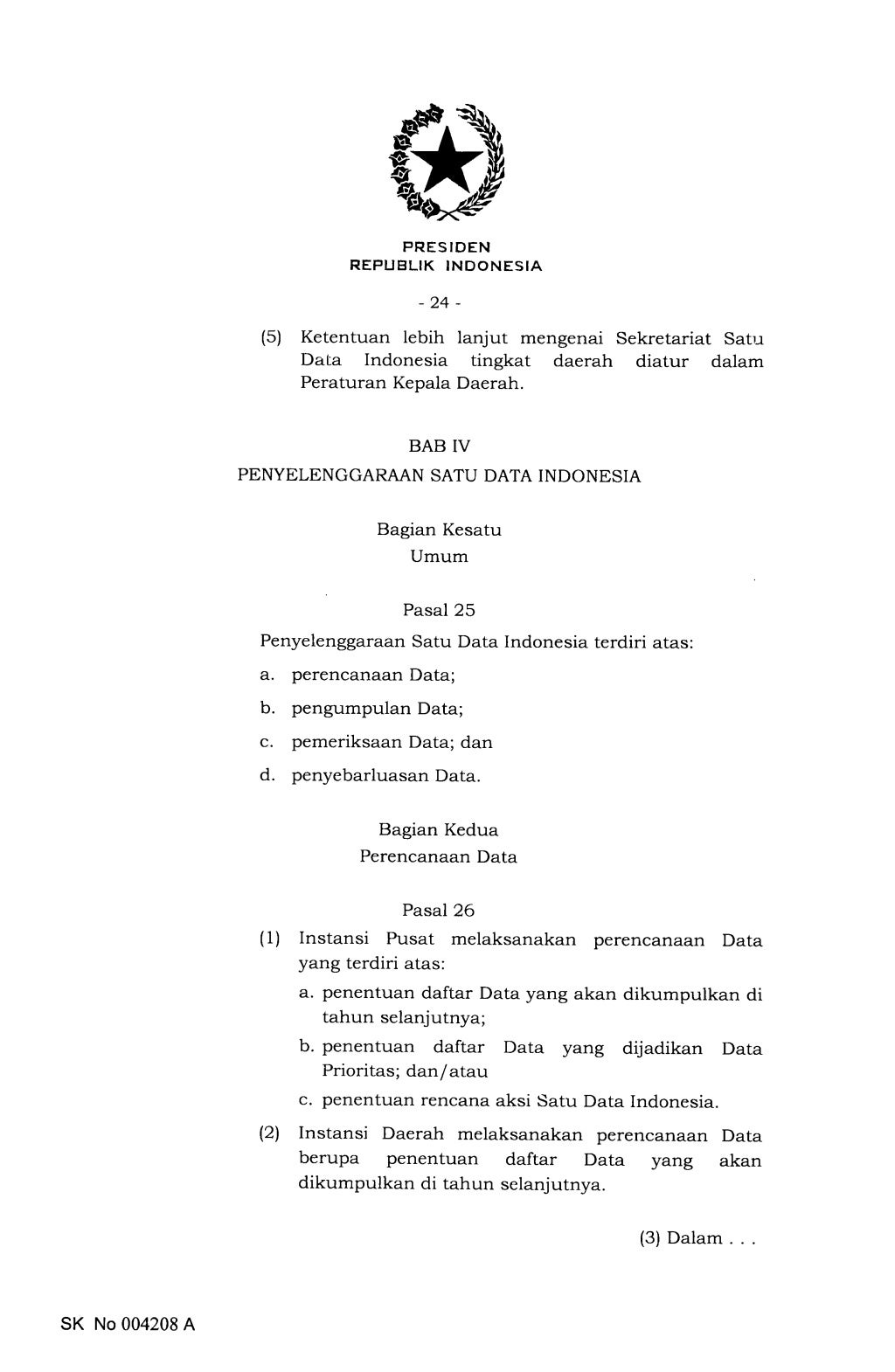 Peraturan Presiden (PERPRES) Nomor 39 Tahun 2019 Satu Data Indonesia