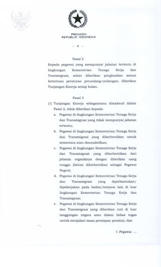 Perpres Nomor 92 Tahun 2013 Tentang tunjangan kinerja pegawai dilingkungan  kementrian tenaga kerja dan transmigrasi