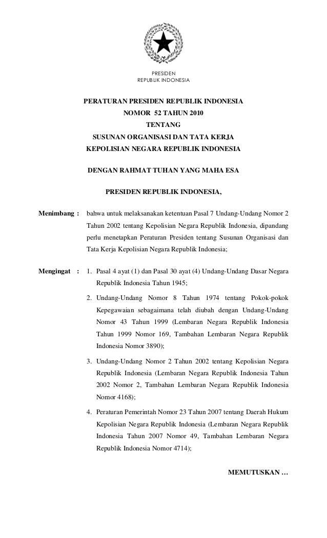 Perpres Nomor 52 Tahun 2010