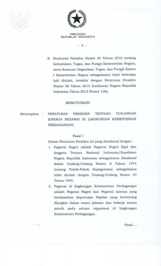 Perpres nomor 89 tahun 2013 tentang tunjangan kinerja kementerian