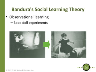 Bandura's Social Learning Theory
• Observational learning
– Bobo doll experiments

© 2013 W. W. Norton & Company, Inc.

26

 