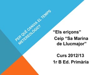“Els eriçons”
Ceip “Sa Marina
de Llucmajor”
Curs 2012/13
1r B Ed. Primària
 