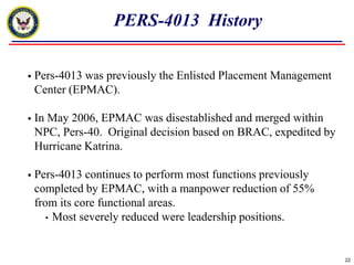 Overseas Tour Extension Incentives Program (OTEIP)General Info:Available to enlisted personnel stationed overseas on type 3, 4 or 6 duty and type 2 duty in Hawaii.Must complete prescribed DOD tour and request an extension of at least 12 months beyond the DOD tour length or in the case of first term personnel have an assigned PRD which exceeds DOD tour by at least 12 months.MILPERSMAN article 1306-300 discusses OTEIP eligibility and policy.OTEIP do’s and don’ts:Do visit Frequently Asked Questions (FAQ) on BOL under the OTEIP link for updated OTEIP related guidance.Do print out the FAQ sheet and use as a quick reference guide.Do email OTEIP Manager at kirby.denson@navy.mil to request specific FAQ scenarios.Do retain copies of OTEIP related correspondence in the local CCC folder.Don’t submit OTEIP extension requests to NPC which would require member to extend beyond their current EAOS if PTS approval or High Year Tenure (HYT) is needed.19