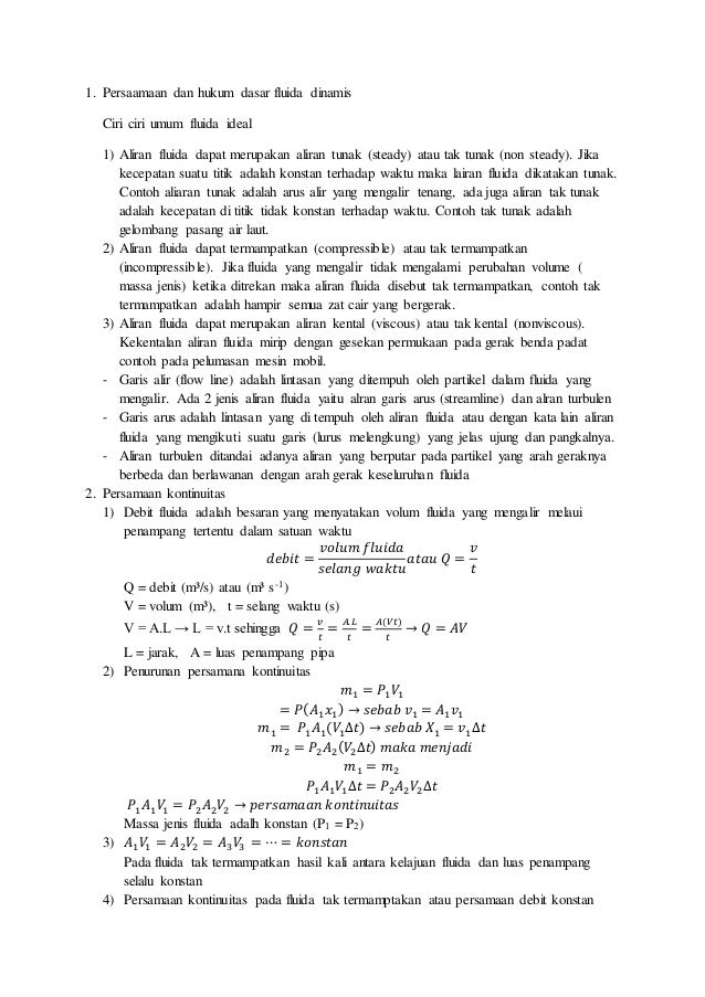 Persaamaan Dan Hukum Dasar Fluida Dinamis