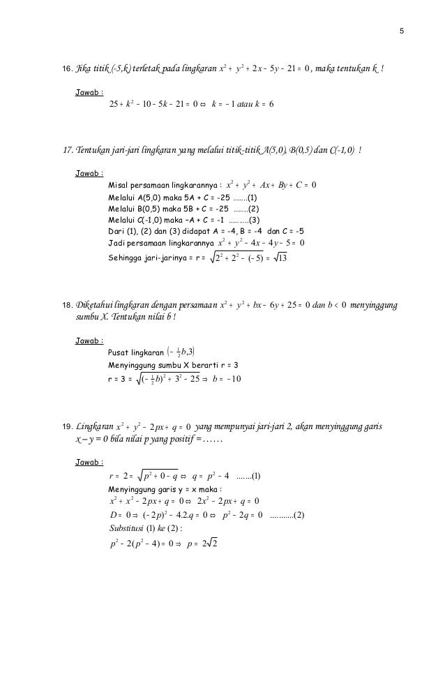 Persamaan Lingkaran Soal Jawab 1